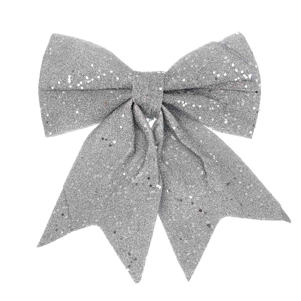 СНОУ БУМ Бант 20x21 см, полиэстер, серебро, арт.№ 376-821