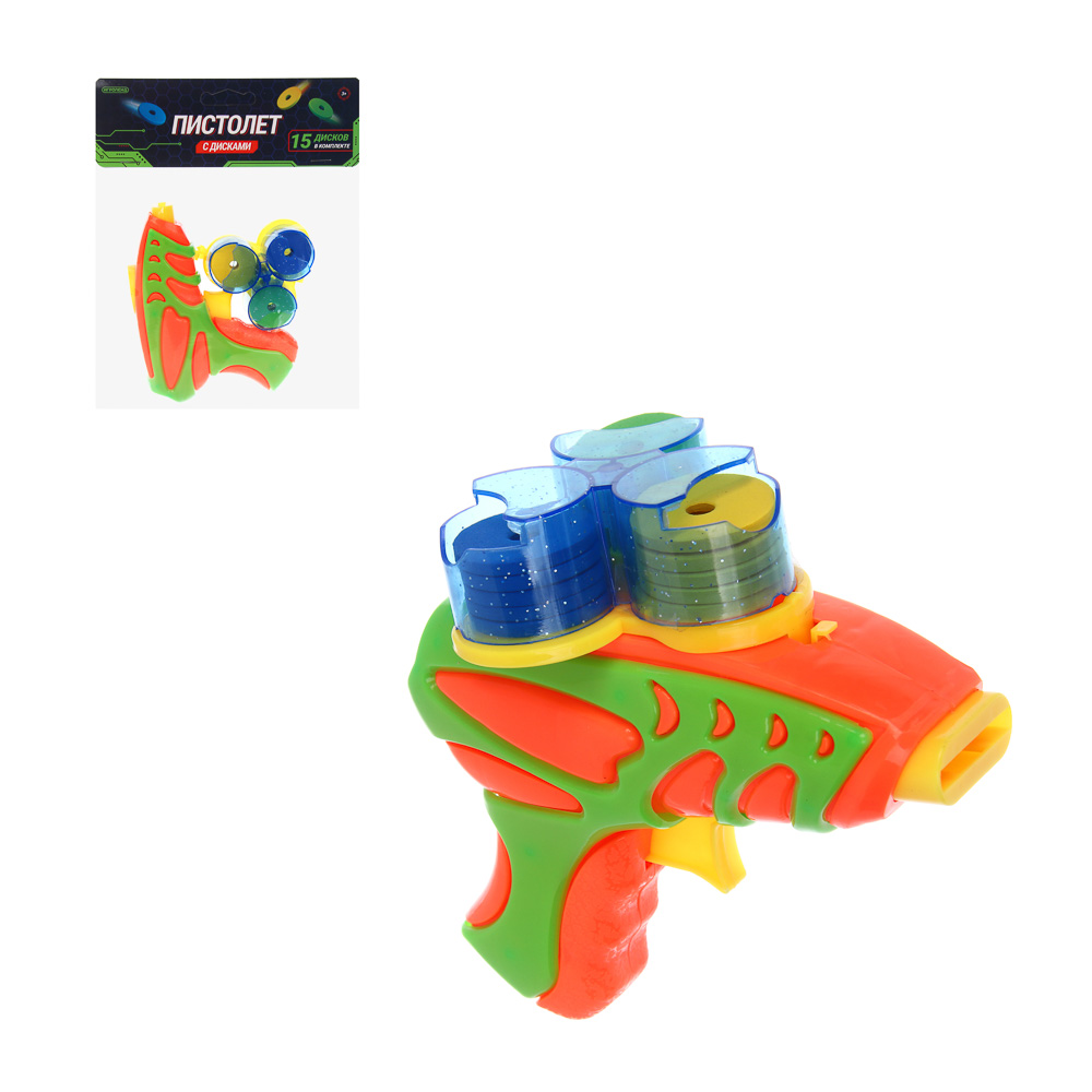 ИГРОЛЕНД Пистолет стреляющий дисками, PP, ABS, 4 дизайна, 16х3,5х21,5 см, арт.№ 261-798