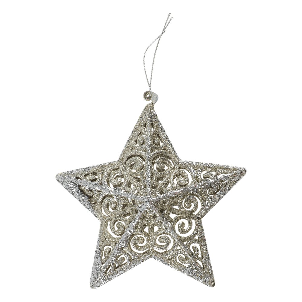СНОУ БУМ Подвеска декоративная "Звезда" 12,5 см, пластик, глиттер, золото, арт.№ 374-621