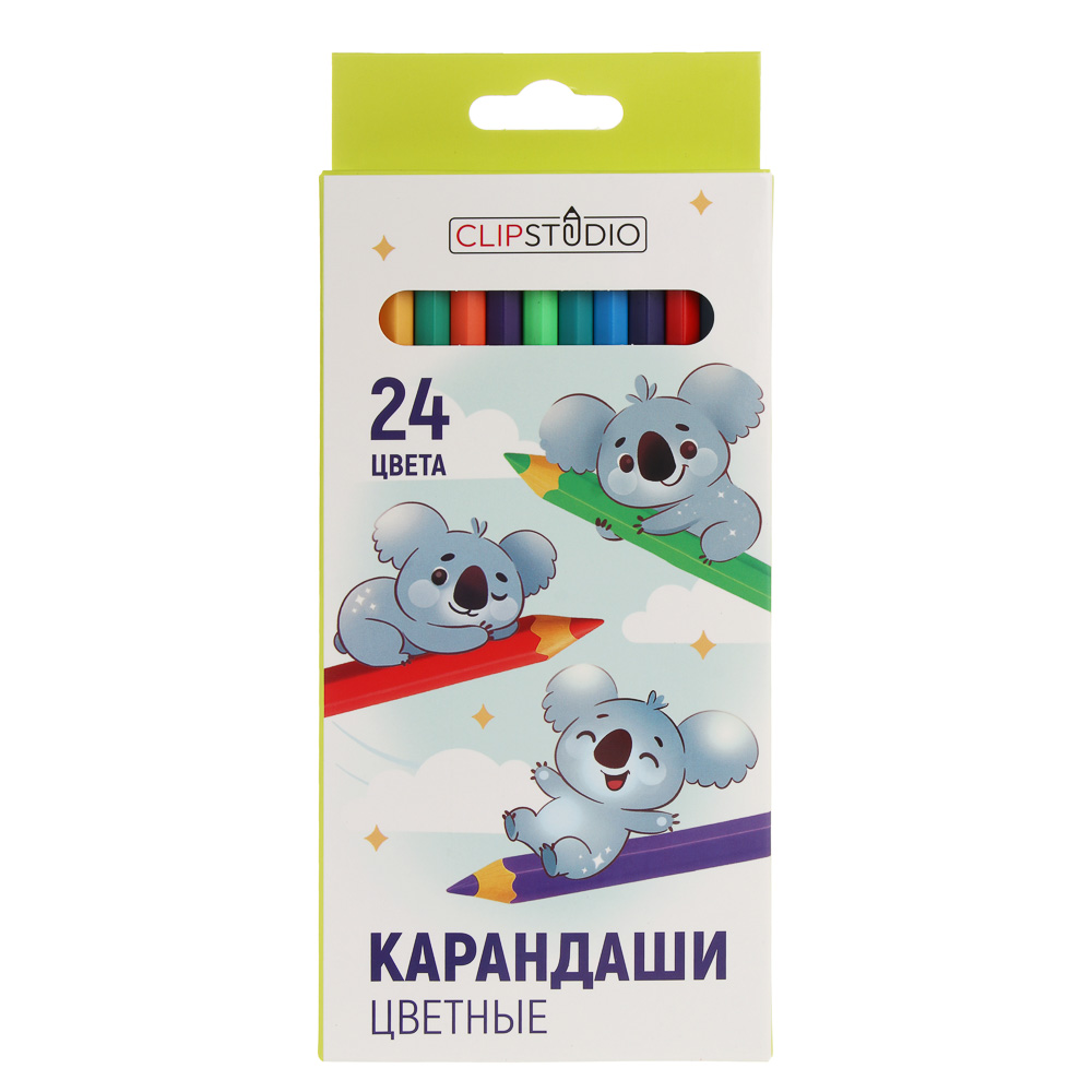 Карандаши 24 цв. "ClipStudio" шестигранные заточ., грифель 2,5мм. пластик, в карт.кор. с подвесом, арт.№ 228-214