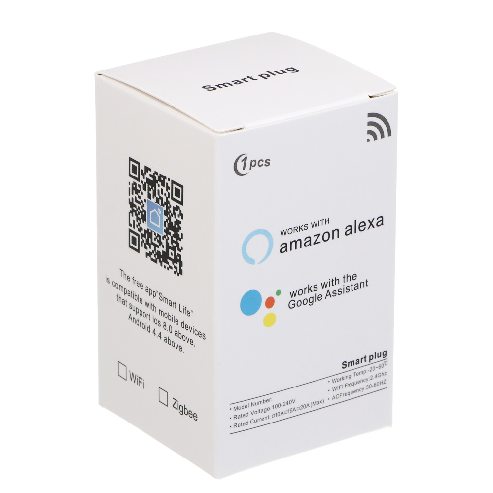 Сетевая розетка Smart BY, Tuya, Алиса Wi-Fi, 10 А, 110-240 В, 50/60 Гц, белый, арт.№ 907-179