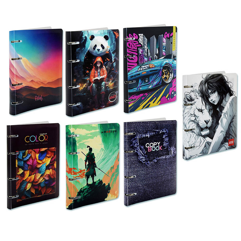 Тетрадь на кольцах А5, 80 л., клетка, обложка пластик, белый блок, микс, арт.№ 578-182