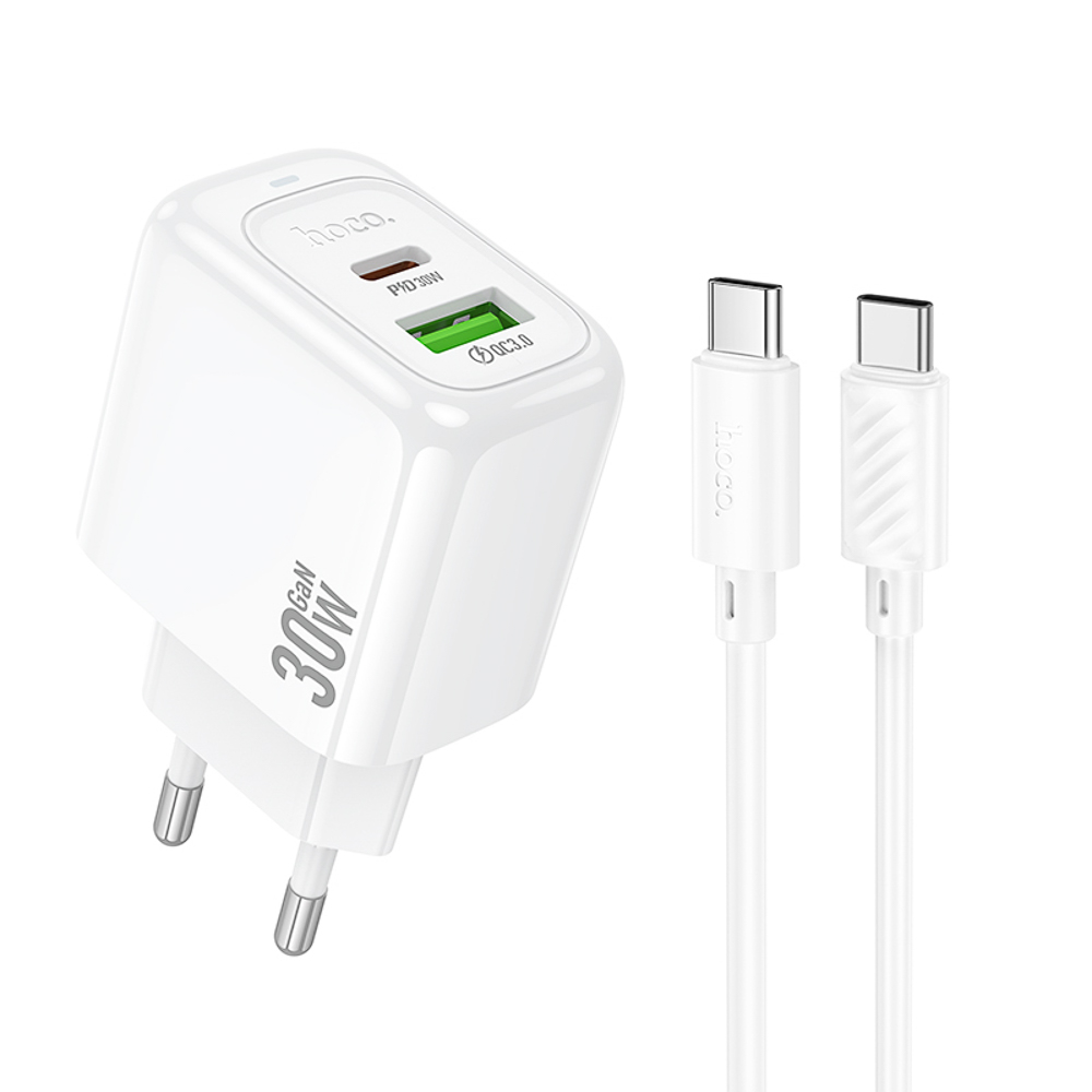 hoco. Зарядное устройство модель CS55A, USB+C 30W+ Кабель для зарядки С-С, цвет: белый — купить в МПР hoco. Зарядное устройство модель CS55A, USB+C 30W+ Кабель для зарядки С-С, цвет: белый, арт.№ 916-272