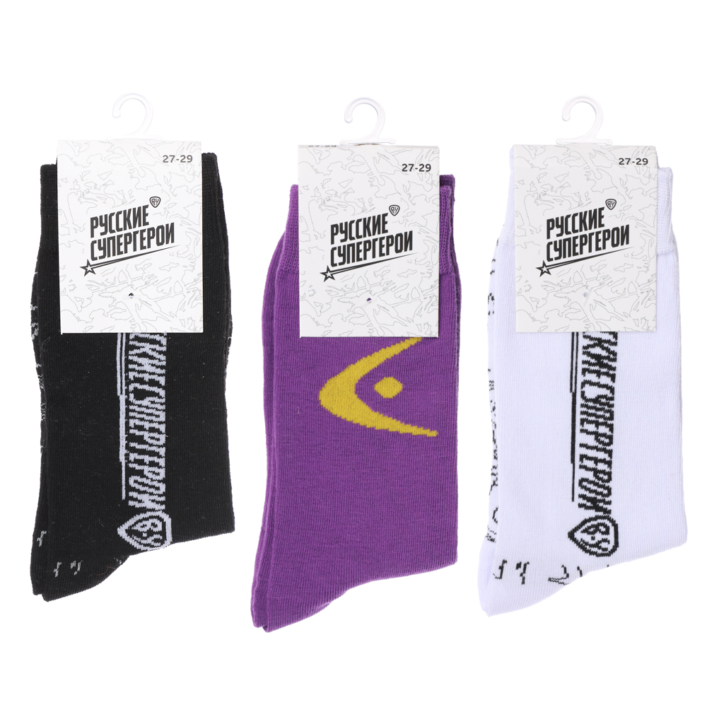 BY Русские Супергерои Носки р.27-29, 85% хлопок, 10% полиэстер, 5% спандекс, разноцветные, #32, арт.№ 019-417