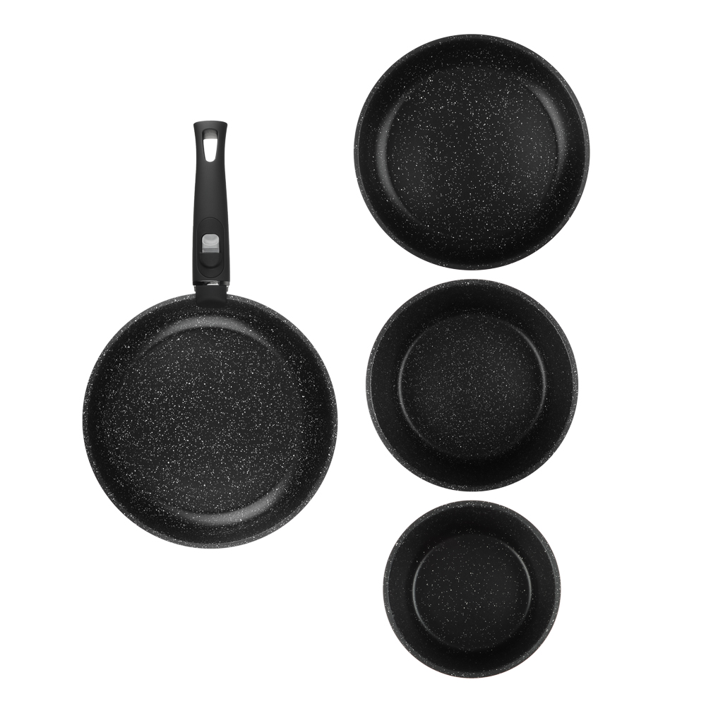 Набор посуды SATOSHI Нера 7 предметов сковороды 24 см, 26 см; ковш 1,7 л; кастрюля 2,8 л; крышки, съемные ручки, а/п покрытие мрамор, индукция, арт.№ 846-751