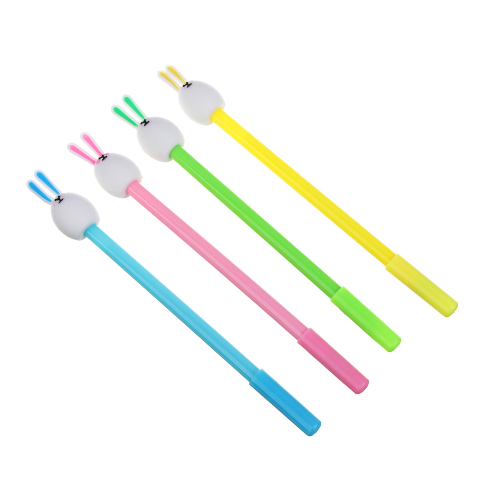 Ручка гелевая синяя, с наконечником в форме головы зайчика, 4 цвета, арт.№ 591-198