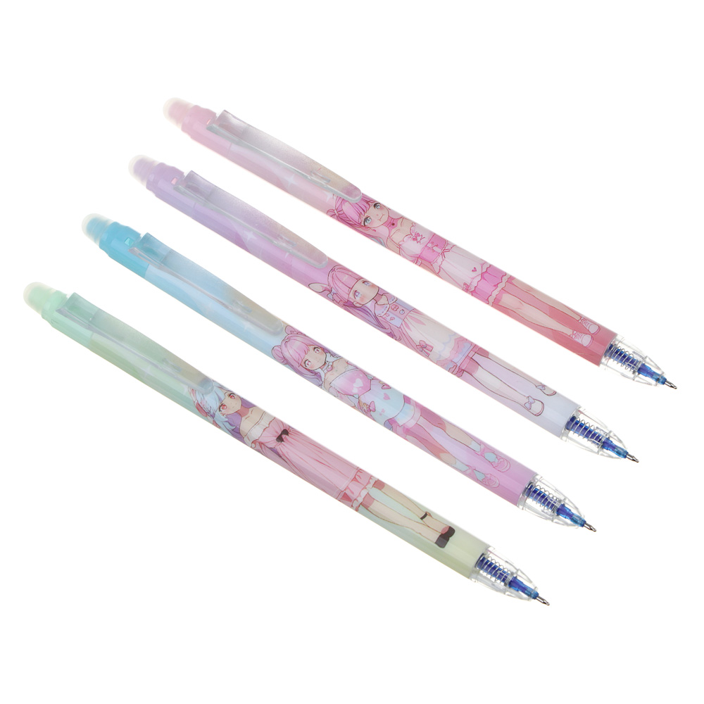 Авторучка гелевая "пиши-стирай" синяя, цветной корпус с принтом "Куколки", 3 дизайна, арт.№ 591-200