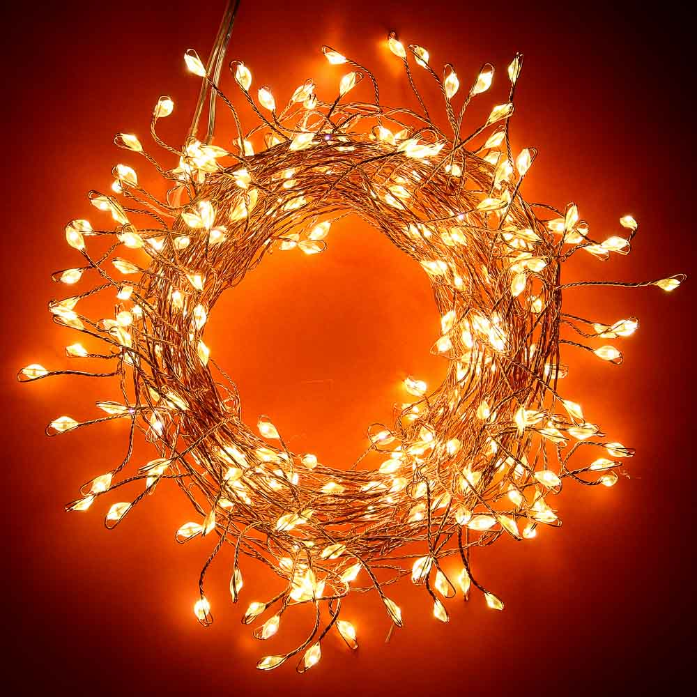 Гирлянда нить росы мишура 10 м СНОУ БУМ, 280 LED ламп, постоянное свечение шампань, медная проволока, 220В, арт.№ 384-182