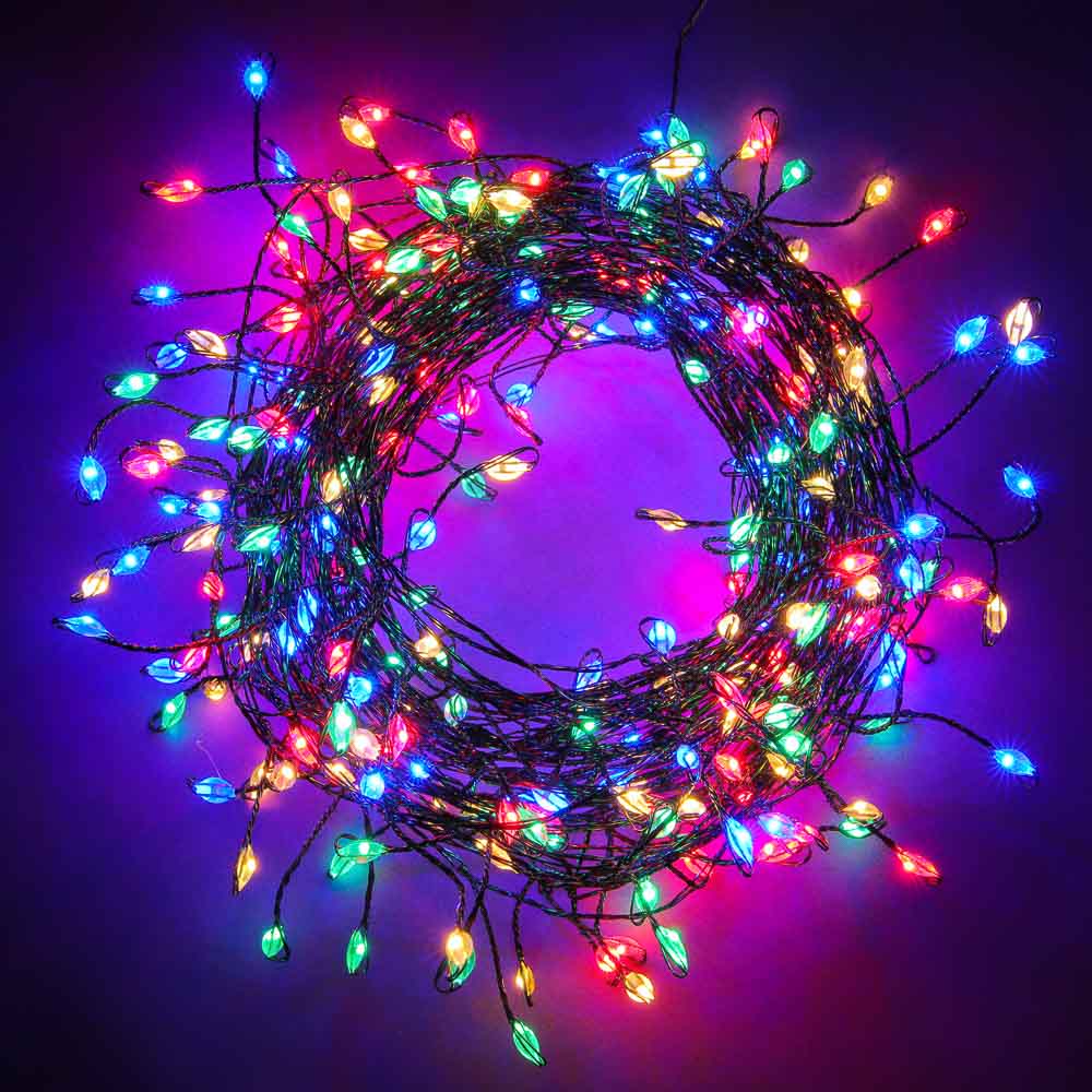 Гирлянда нить росы мишура 10 м СНОУ БУМ, 280 LED ламп, постоянное свечение мульти, медная проволока зеленый цвет, 220В, арт.№ 384-183