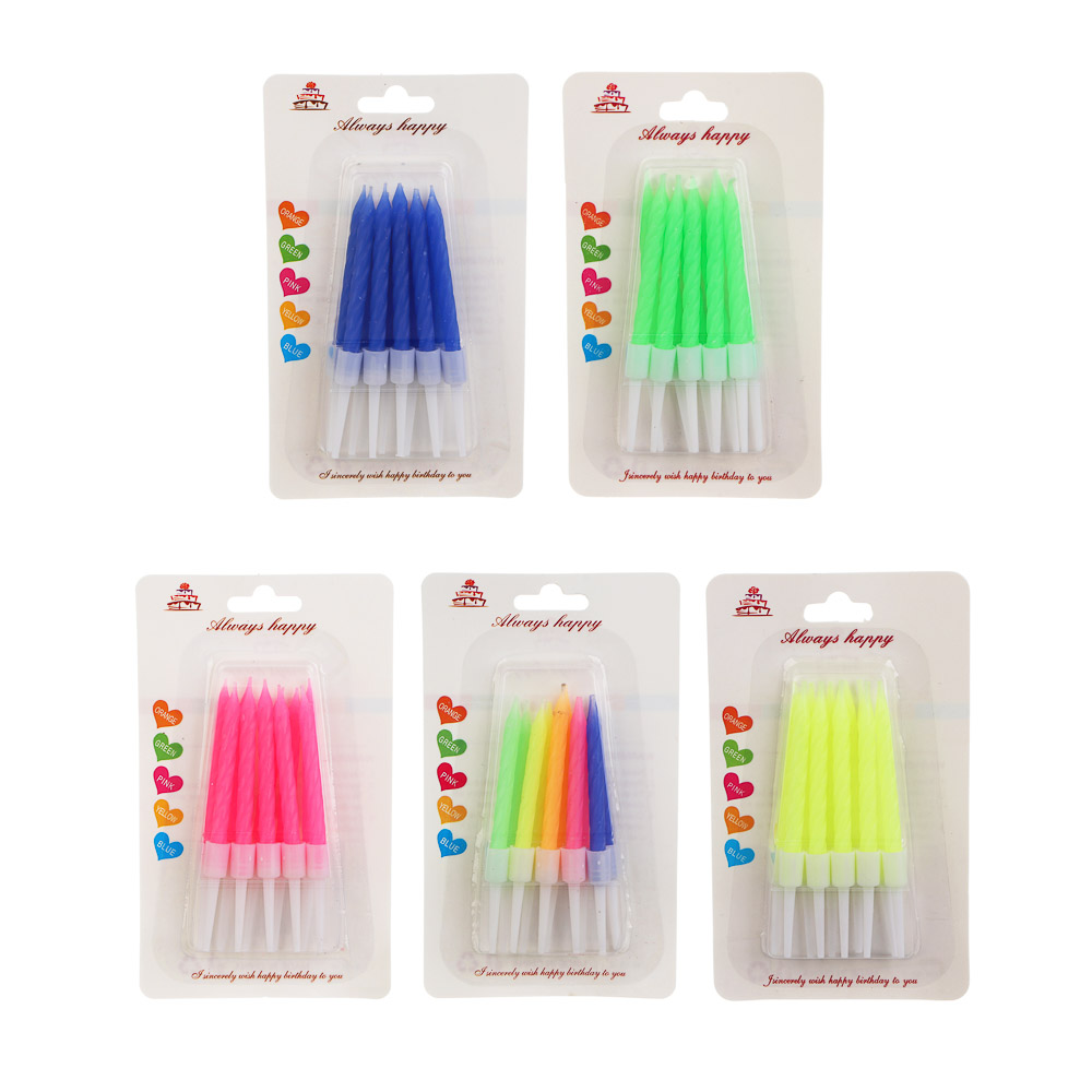 Fntastic Набор свечей для торта, 10 шт, 5,7 см х 5 мм, парафин, пластик, микс, арт.№ 506-249