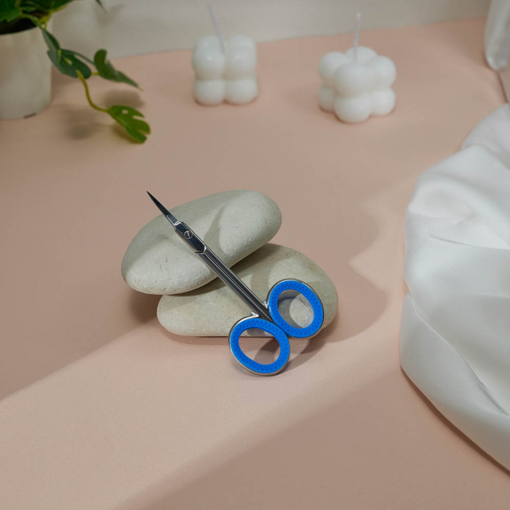 ЮНИLOOK Ножницы маникюрные для кутикулы с загнутыми лезвиями, сталь, силикон, 9,2см, синий, арт.№ 305-432