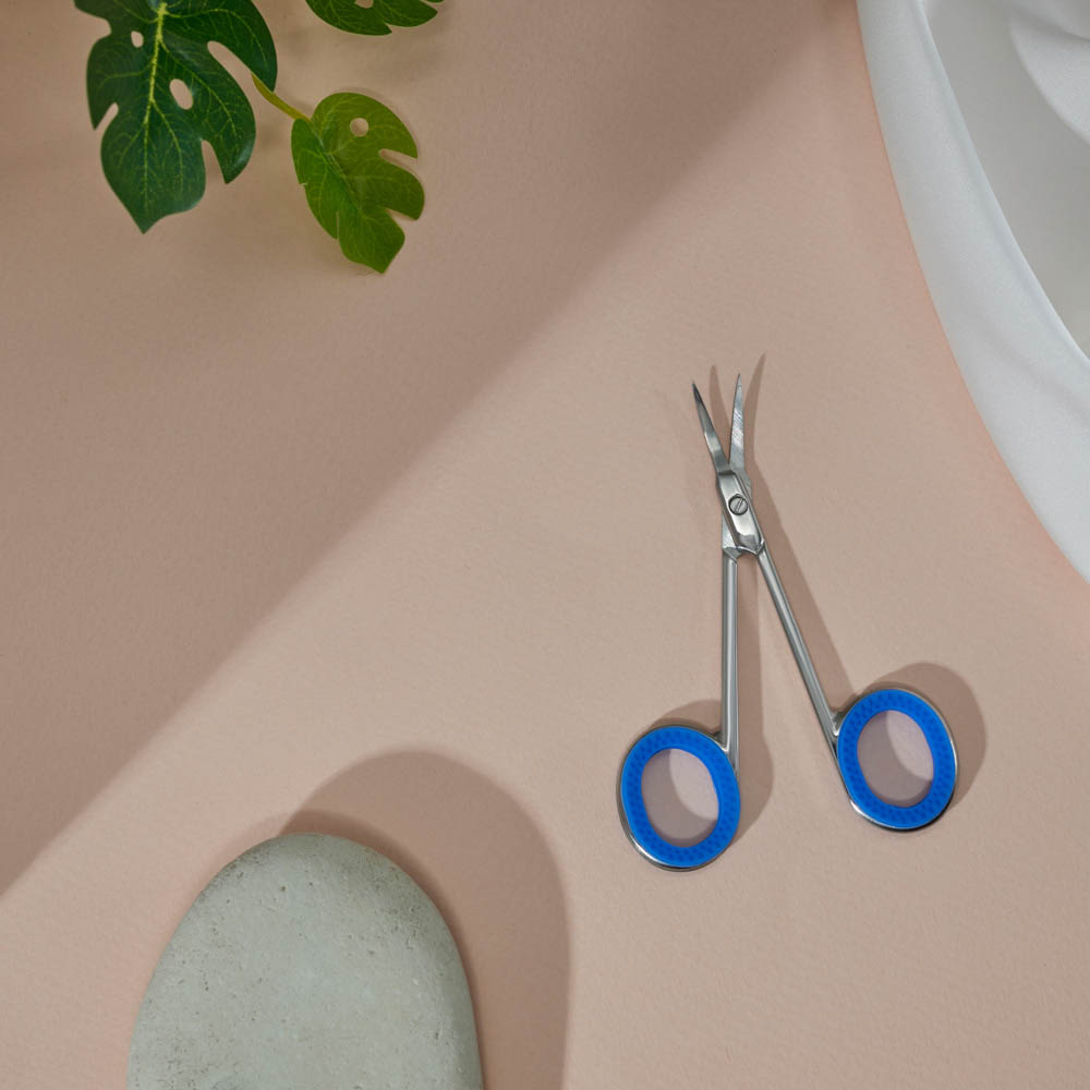 ЮНИLOOK Ножницы маникюрные для кутикулы с загнутыми лезвиями, сталь, силикон, 9,2см, синий, арт.№ 305-432