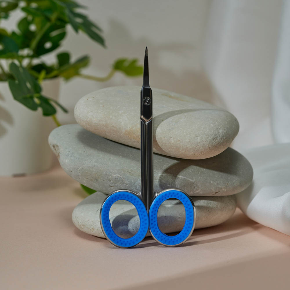 ЮНИLOOK Ножницы маникюрные для кутикулы с загнутыми лезвиями, сталь, силикон, 9,2см, синий, арт.№ 305-432