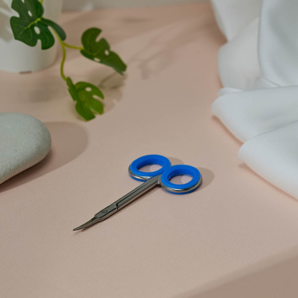 ЮНИLOOK Ножницы маникюрные для кутикулы с загнутыми лезвиями, сталь, силикон, 9,2см, синий, арт.№ 305-432