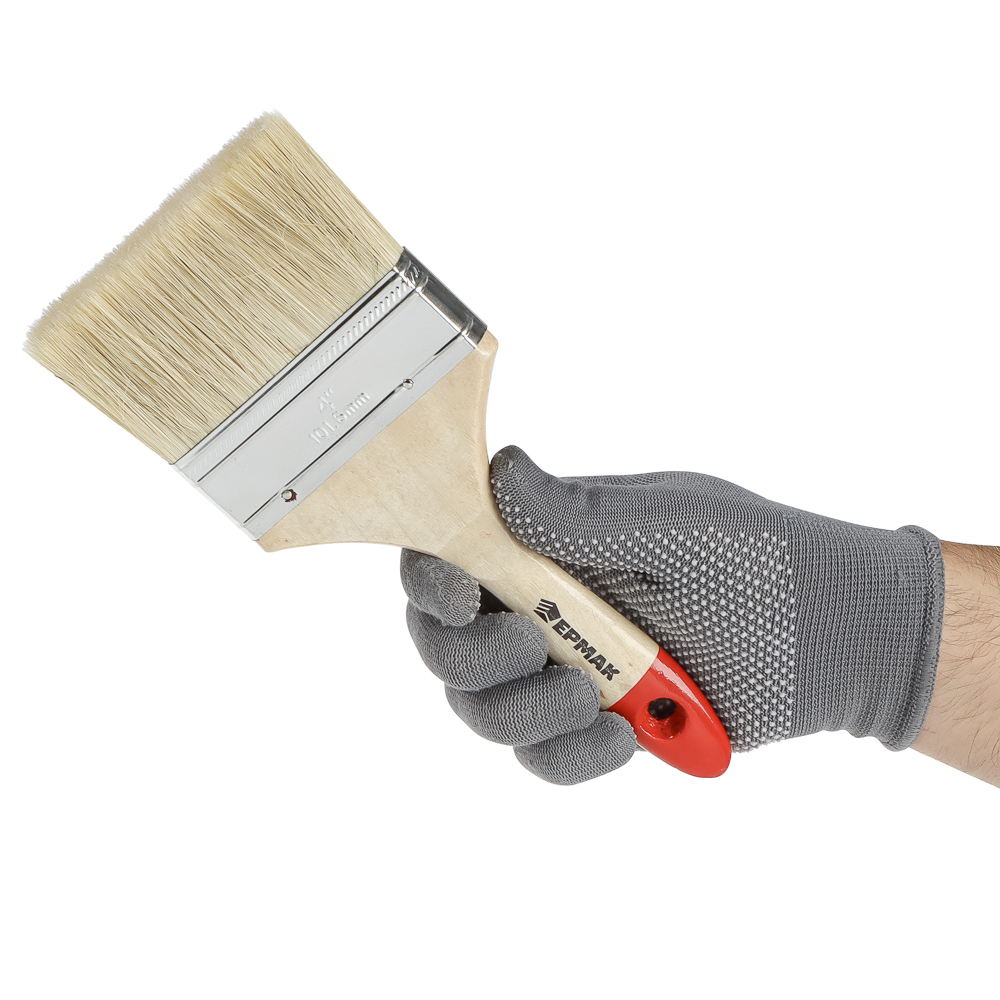 ЕРМАК/HEADMAN Кисть малярная плоская "Евро" нат. щетина 4" (100мм), арт.№ 682-085