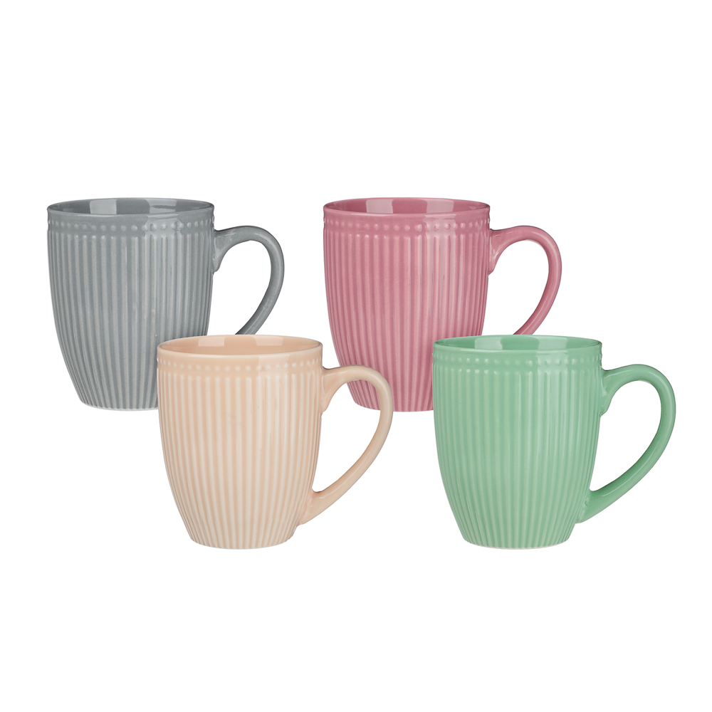 MILLIMI Набор кружек 4 шт, 380мл., цвет.однотон.рельеф, фарфор, арт.№ 806-237
