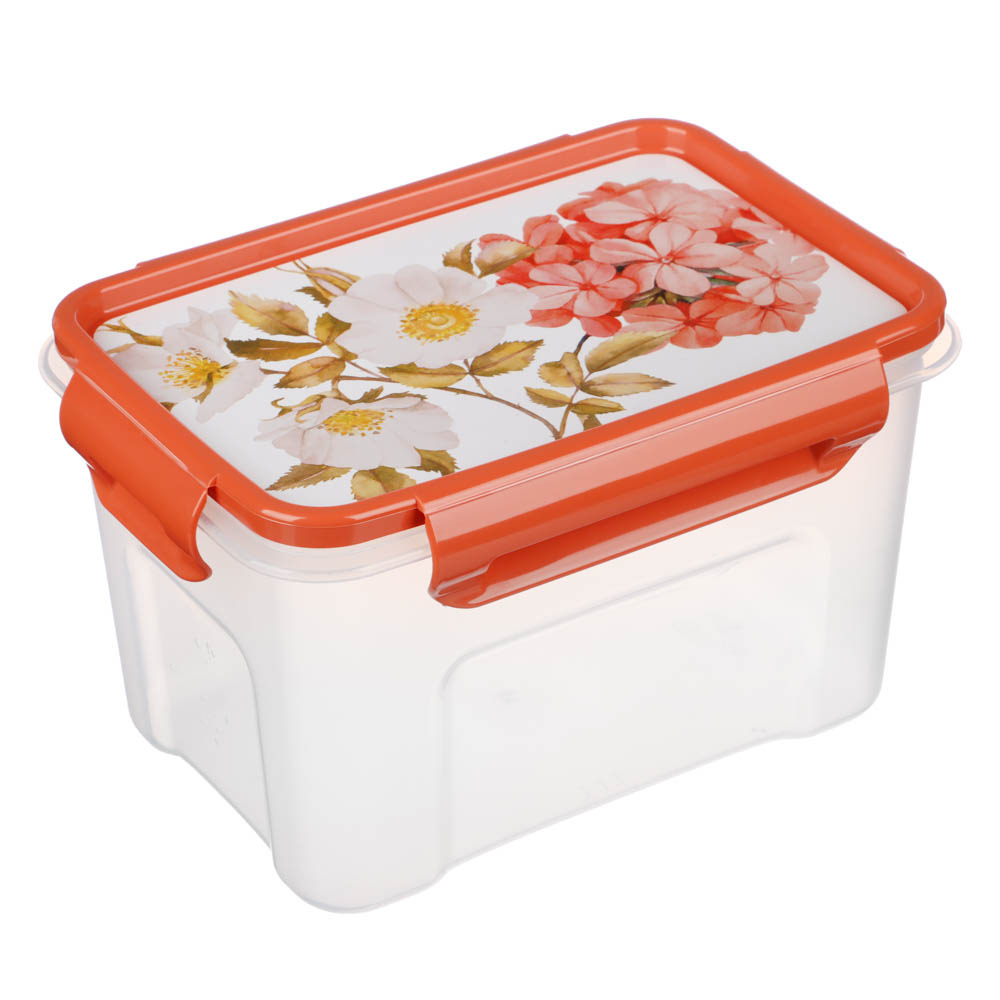 Контейнер для продуктов прямоугольный с защелками 1,1л, Цветы, пластик, арт.№ 861-430