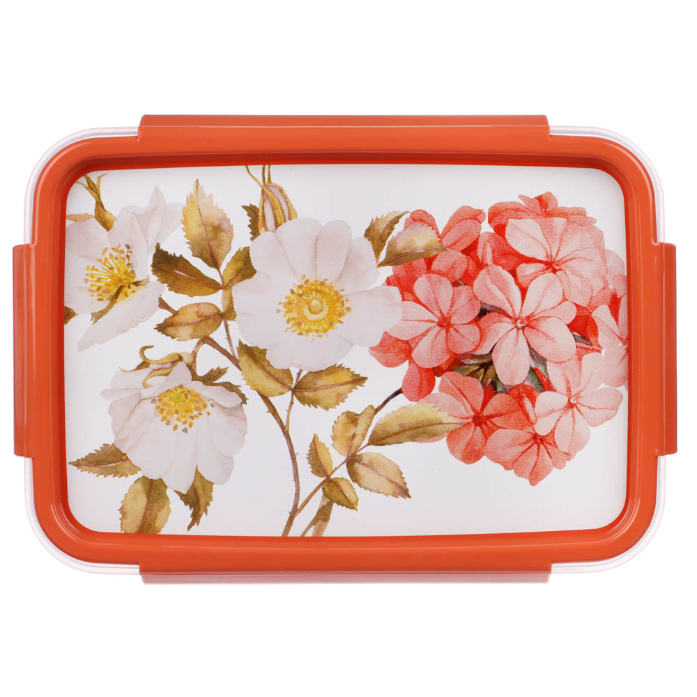 Контейнер для продуктов прямоугольный с защелками 1,1л, Цветы, пластик, арт.№ 861-430