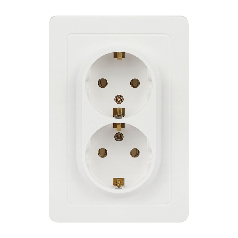 Розетка двухместная скрытой установки Intro Style с заз. 2x2P+E, 16А-250В, IP20, СУ,7-205-01, белый, арт.№ 904-144