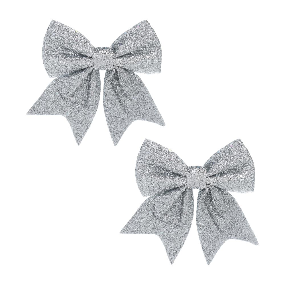 СНОУ БУМ Набор бантов 11,5х13 см, 2 шт, полиэстер, серебро, арт.№ 376-822