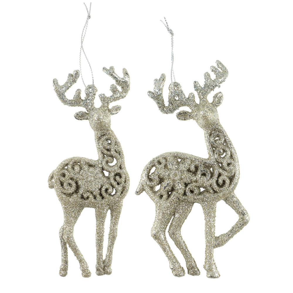 СНОУ БУМ Подвеска декоративная "Олень" 14 см, пластик, глиттер, золото, 2 дизайна, арт.№ 374-625