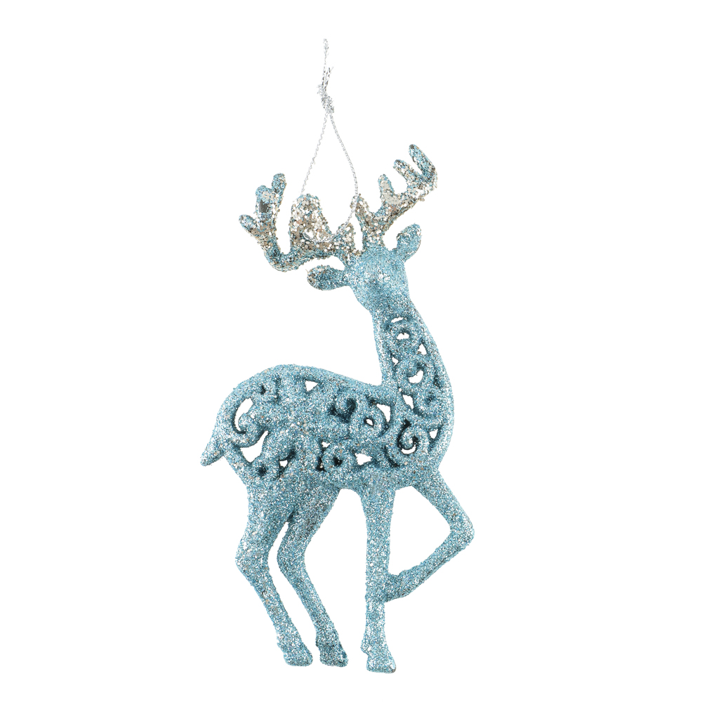 СНОУ БУМ Подвеска декоративная "Олень" 14 см, пластик, глиттер, голубой, 2 дизайна, арт.№ 374-628