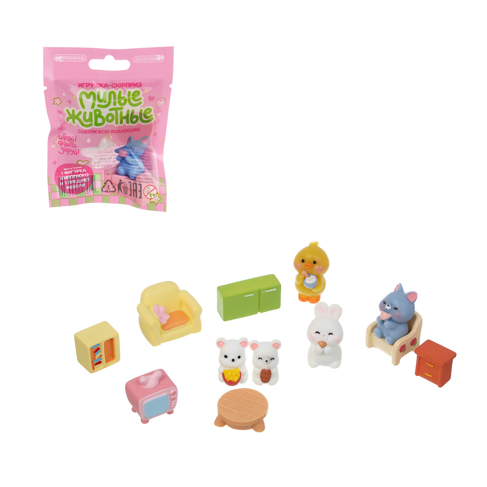 ИГРОЛЕНД Игрушка сюрприз "Милые животные", 2 штуки, 11х8см, полистоун, микс, арт.№ 274-281