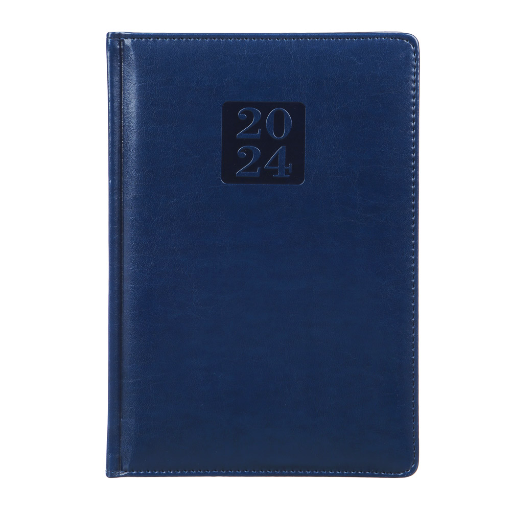 Ежедневник на 2024 "ПРЕСТИЖ" А5, 352 стр., тв.обл.с поролоном, иск.кожа, цв.срез, тонир.блок, синий, арт.№ 572-140