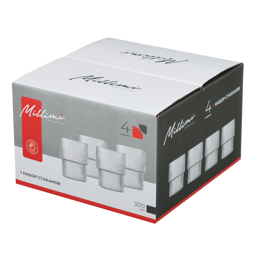 MILLIMI Набор стаканов Астра 300 мл, 4 шт, стекло, рифленый, арт.№ 878-615