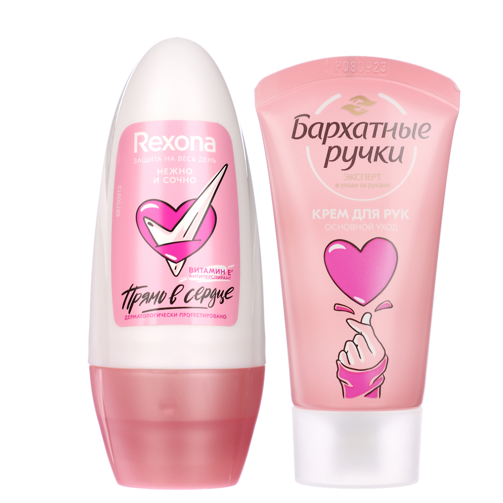Подарочный набор женский: Антиперспирант REXONA шариковый,50мл+Крем д/рук БАРХАТНЫЕ РУЧКИ,45мл, арт.№ 937-161