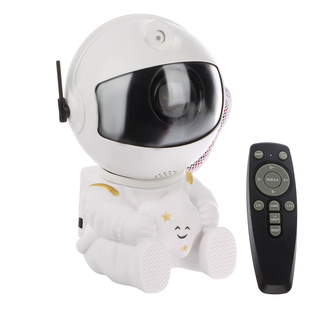 Светильник-ночник проектор неба BY Космонавт, 5W, пульт ДУ, USB, 9x8x13см, пластик, белый, арт.№ 476-457