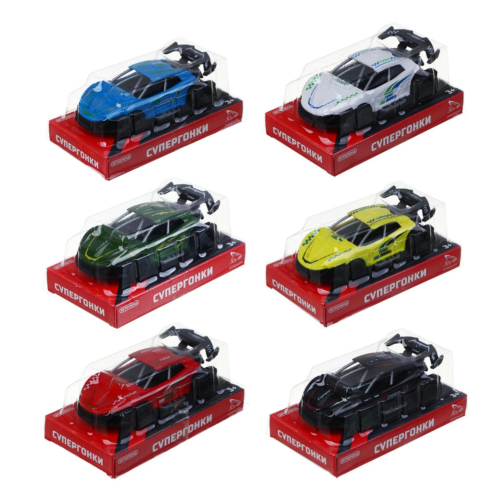 ИГРОЛЕНД Машинка "Супергонки", инерция, АБС, PP, 13,2х7,3х6,6 см, 6 дизайнов, арт.№ 292-018