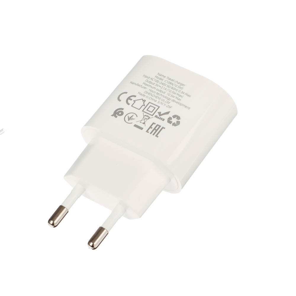 Сетевое зарядное устройство hoco. модель C109A, USB-A 10.5W, цвет: белый, арт.№ 916-277