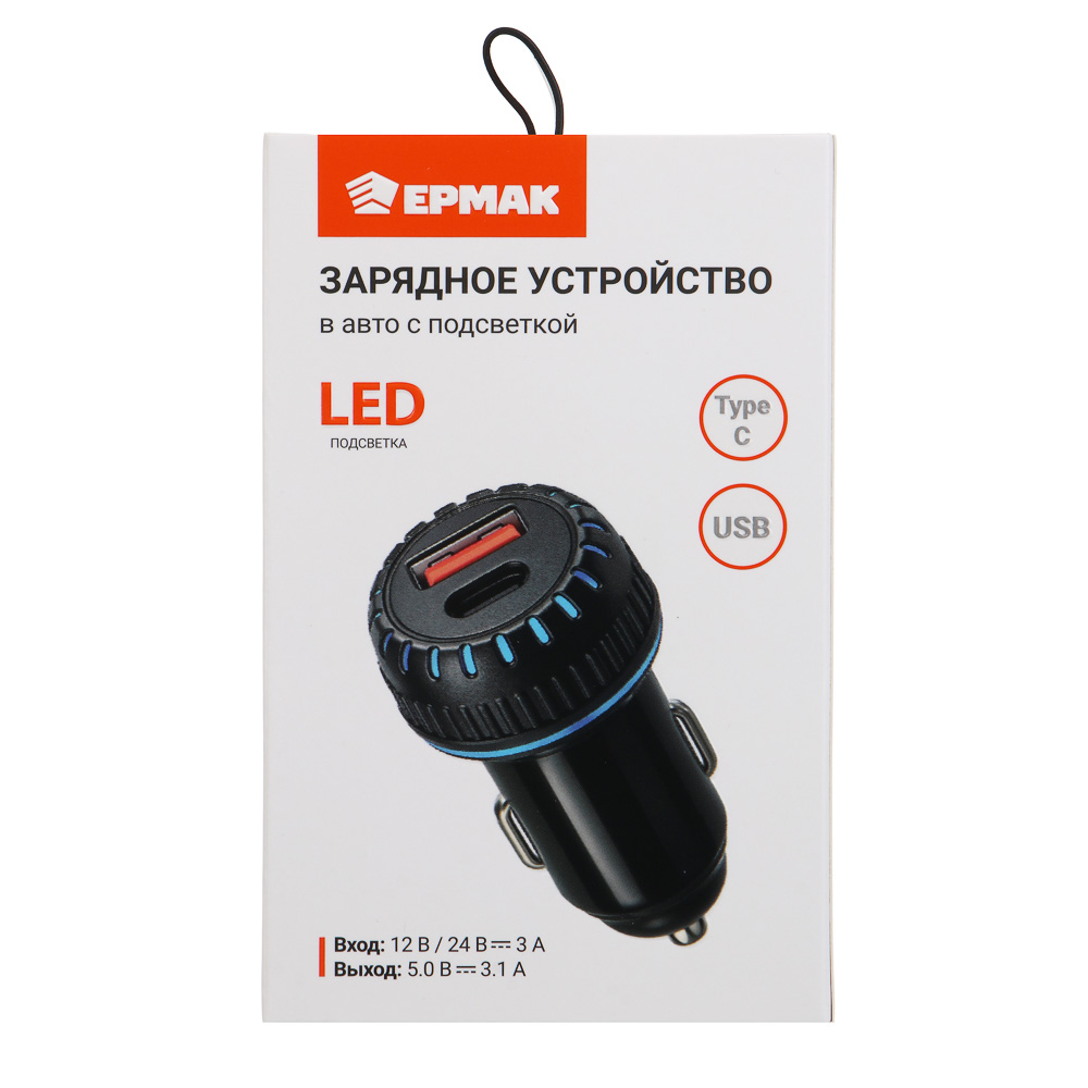 ЕРМАК Устройство зарядное автомобильное, Type CxUSB, 3.1А, 12/24В, пластик, арт.№ 738-016