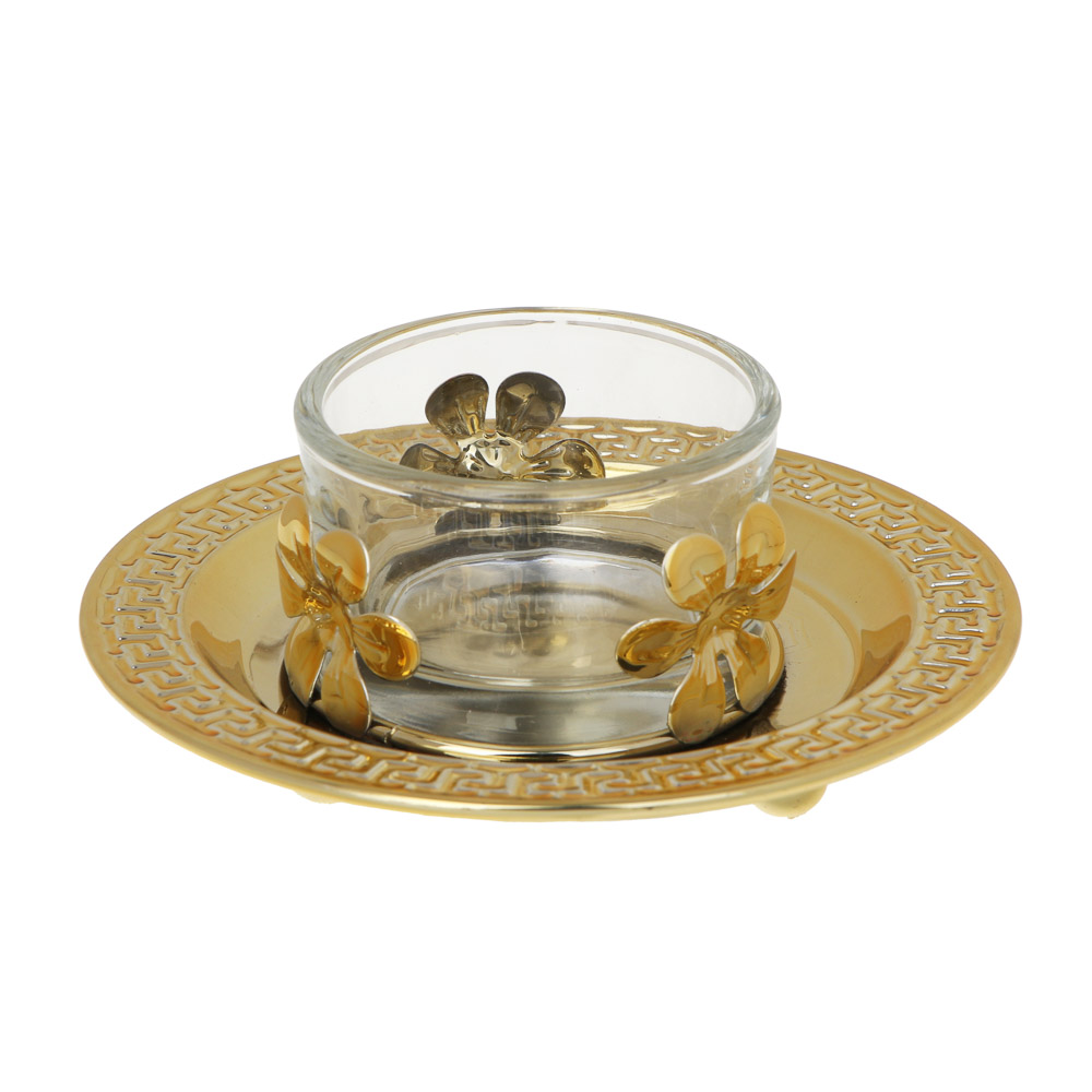 Подсвечник металлический со стеклянным стаканом для одной свечи, 10х10х3 см, арт.1, арт.№ 477-149