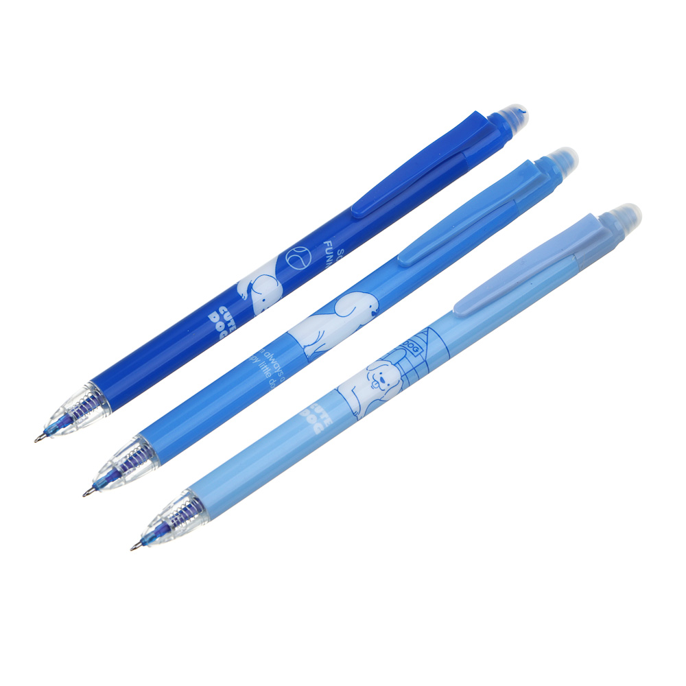 Авторучка гелевая "пиши-стирай" синяя, антискользящий корпус с принтом "Собачки", 3 дизайна, арт.№ 591-205