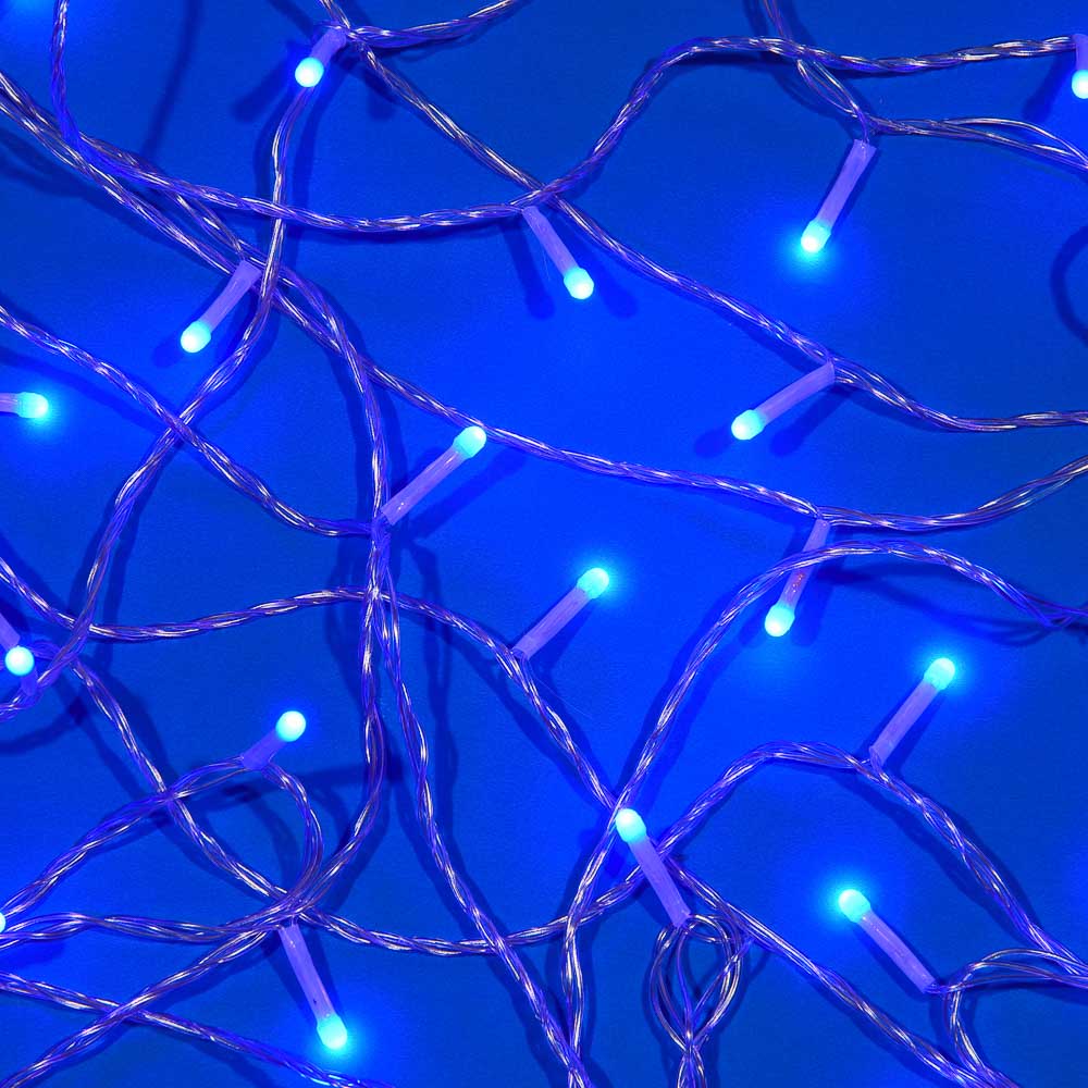 Гирлянда вьюн 10 м СНОУ БУМ, 80 LED ламп, цветной диод/синий (8 режимов), ПВХ прозрачный, 220В, арт.№ 384-188