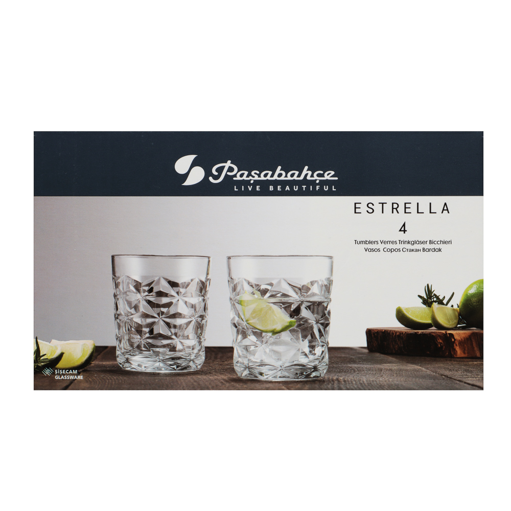 PASABAHCE Эстрелла Стакан 4шт 305мл, стекло, инд. упаковка, арт.№ 878-651