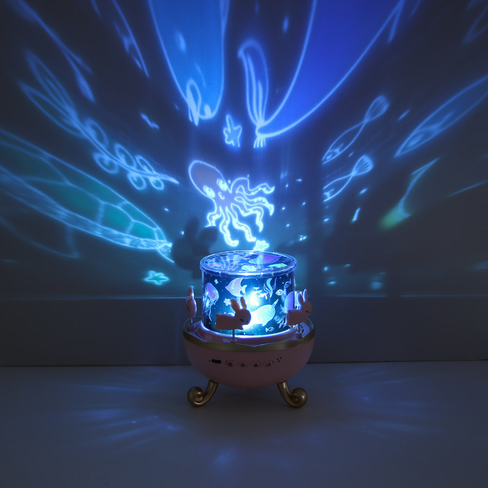 Светильник-ночник проектор BY Карусель, 6 проекций, акб. 1200mAh, USB 5В, розовый, арт.№ 476-459