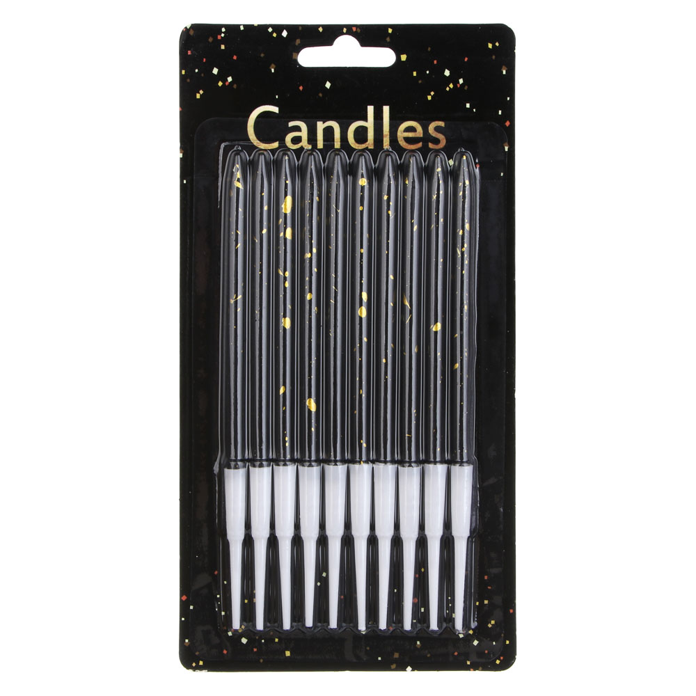 Свеча для торта тм Fntastic, 0,5х13 см,10 шт, парафин, черный, золото, арт.№ 506-250
