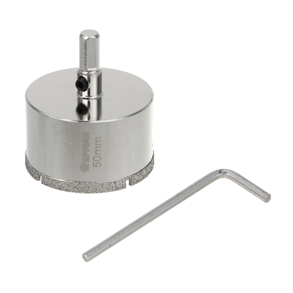 ЕРМАК Коронка алмазная с центрирующим сверлом d 50 мм по керамике и стеклу, Р45, трехгр хвостовик, арт.№ 602-013