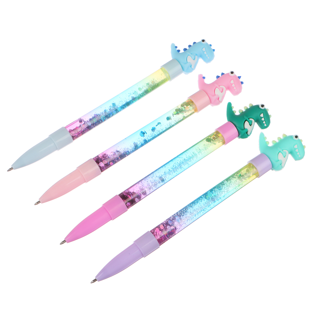 ClipStudio Ручка шарик. синяя,с фигуркой в форме динозавра и плавающими блестками,19см,пласт.,4 диз., арт.№ 591-180