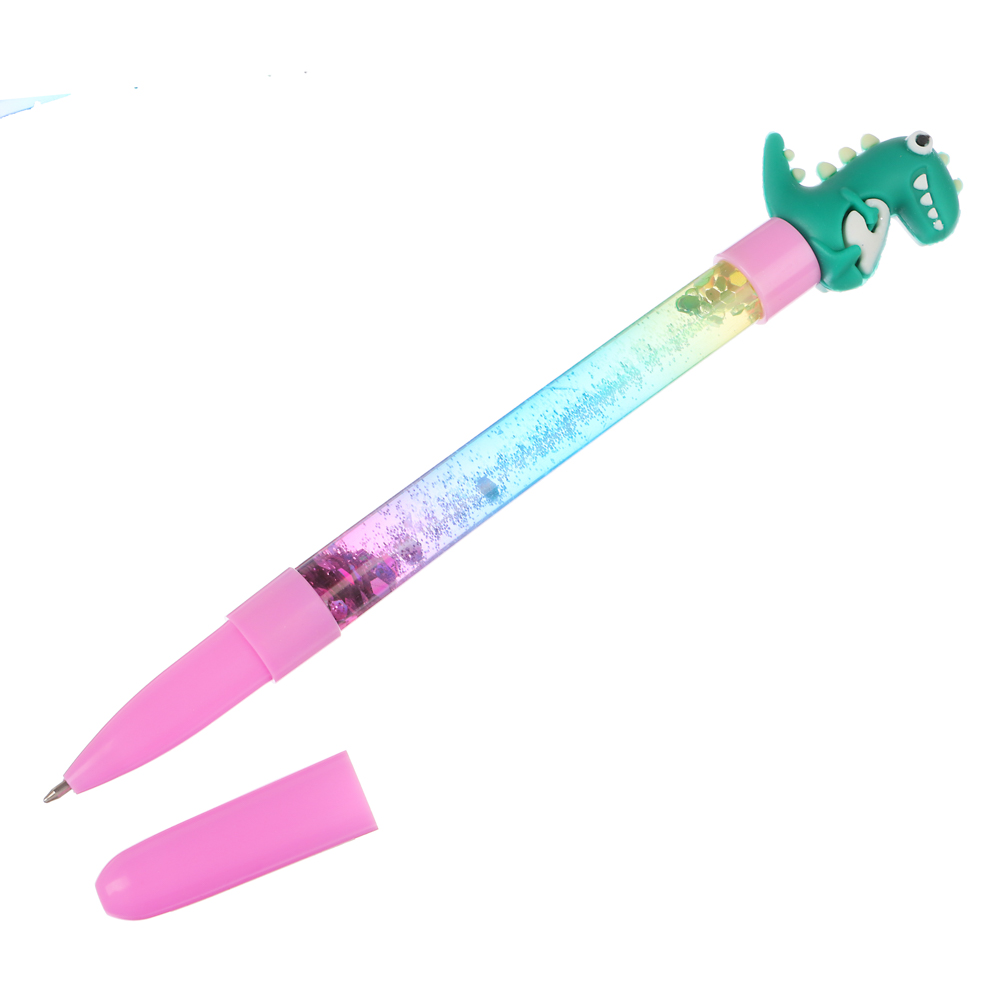 ClipStudio Ручка шарик. синяя,с фигуркой в форме динозавра и плавающими блестками,19см,пласт.,4 диз., арт.№ 591-180