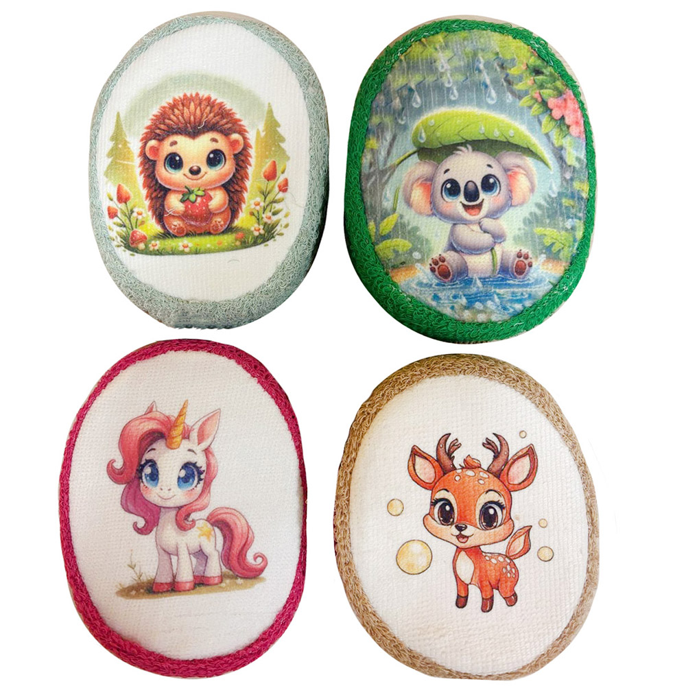 Мочалка-губка детская "Животные", 13x10x3см, пенополиуретан, 100% хлопок, 0+, арт.№ 361-170