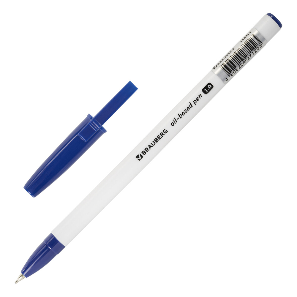 Ручка шариковая масляная BRAUBERG Stick Medium, СИНЯЯ, узел 1 мм, линия 0,5 мм, 143419, арт.№ 627-113