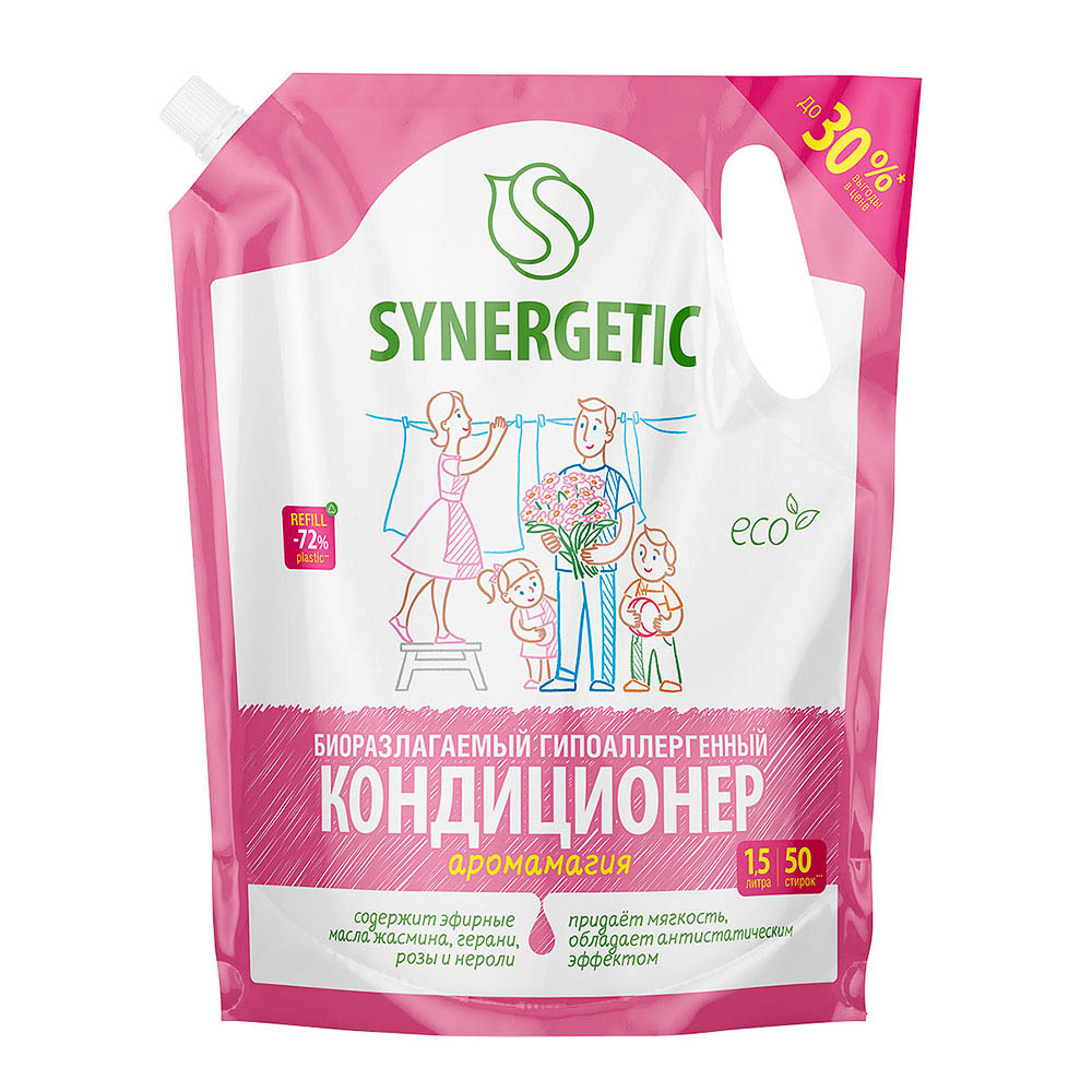 Биоразлагаемый кондиционер-ополаскиватель для белья SYNERGETIC Аромамагия, 1,5л, арт.№ 956-066