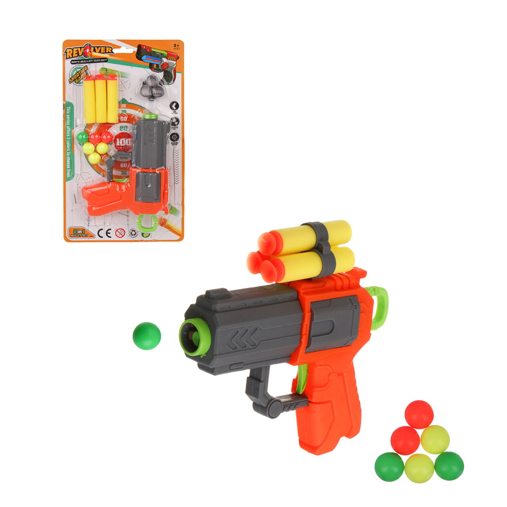 ИГРОЛЕНД Бластер с шариками и мягкими пулями, PP, 15х3,5х26 см, 2 диз, арт.№ 261-807