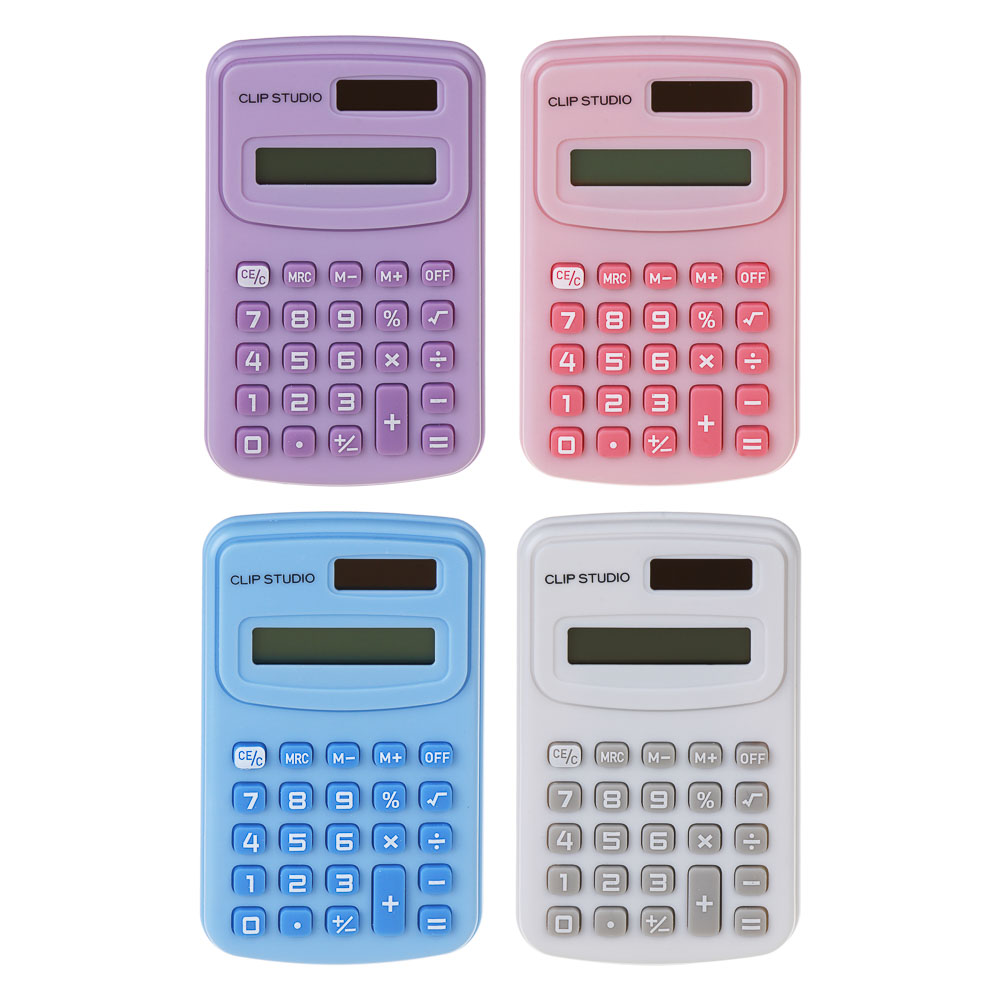 Калькулятор 8-разрядный карманный 10х6,2х0,9 см ClipStudio, пластик, ПВХ коробка, 4 цвета, арт.№ 580-205