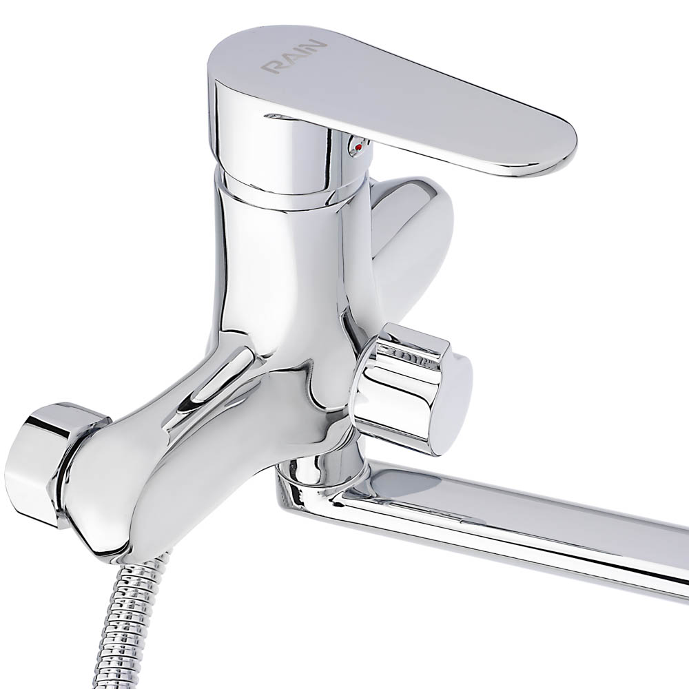 RAIN Смеситель для ванны Гранат, прямой излив 35см, душ. набор, картридж 35мм, латунь, хром, арт.№ 561-331