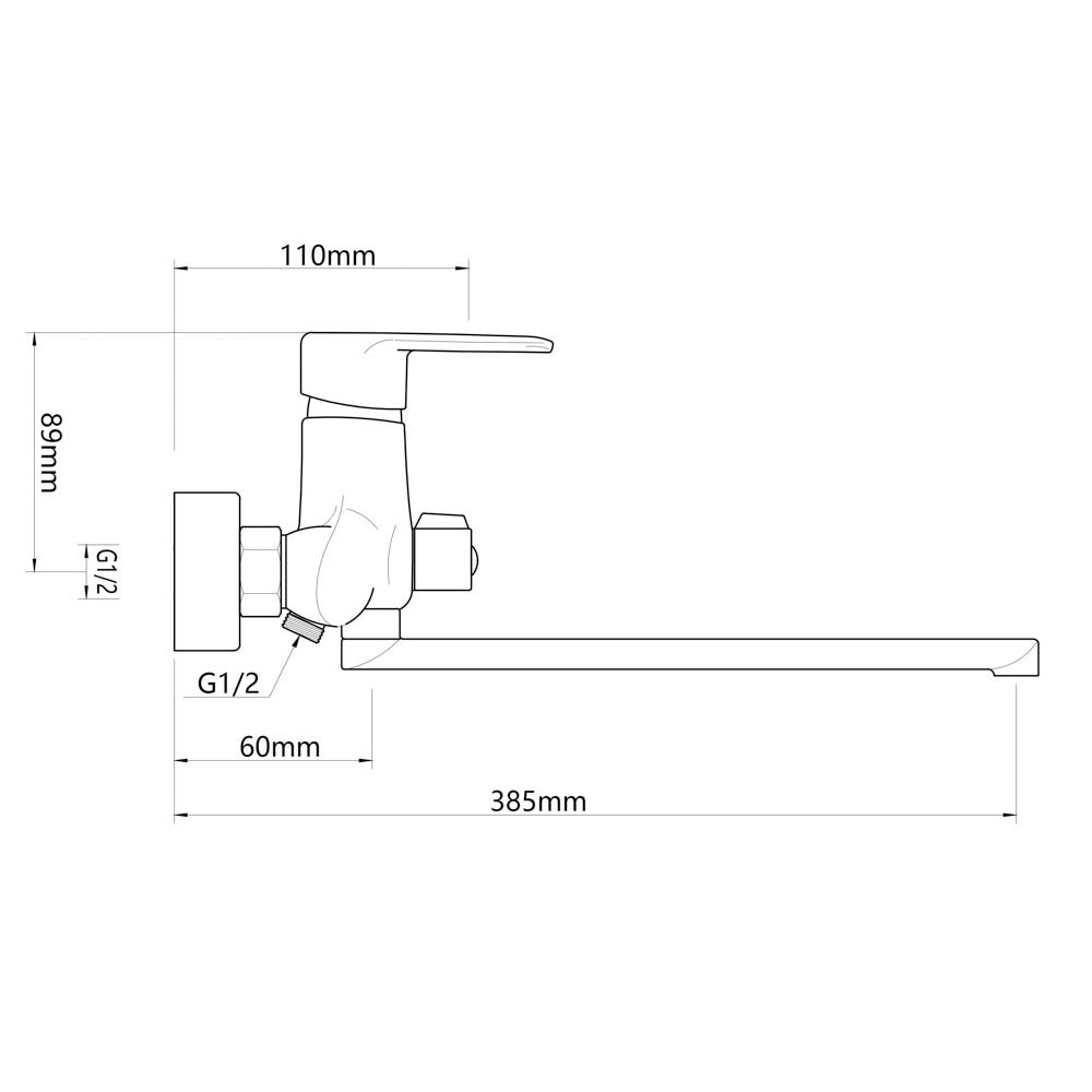RAIN Смеситель для ванны Гранат, прямой излив 35см, душ. набор, картридж 35мм, латунь, хром, арт.№ 561-331